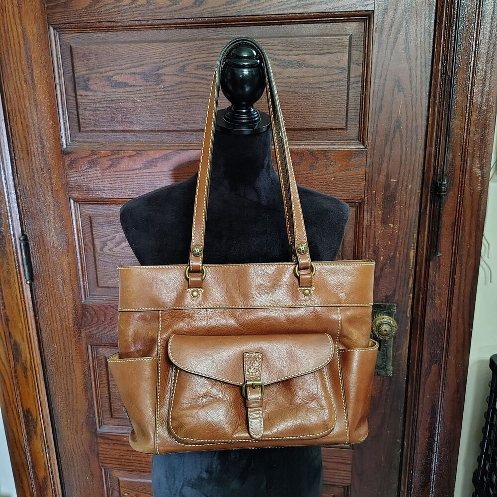 Patricia Nash Purse Shoulder Strap Bag Brown Italian Leather Tote Handbag